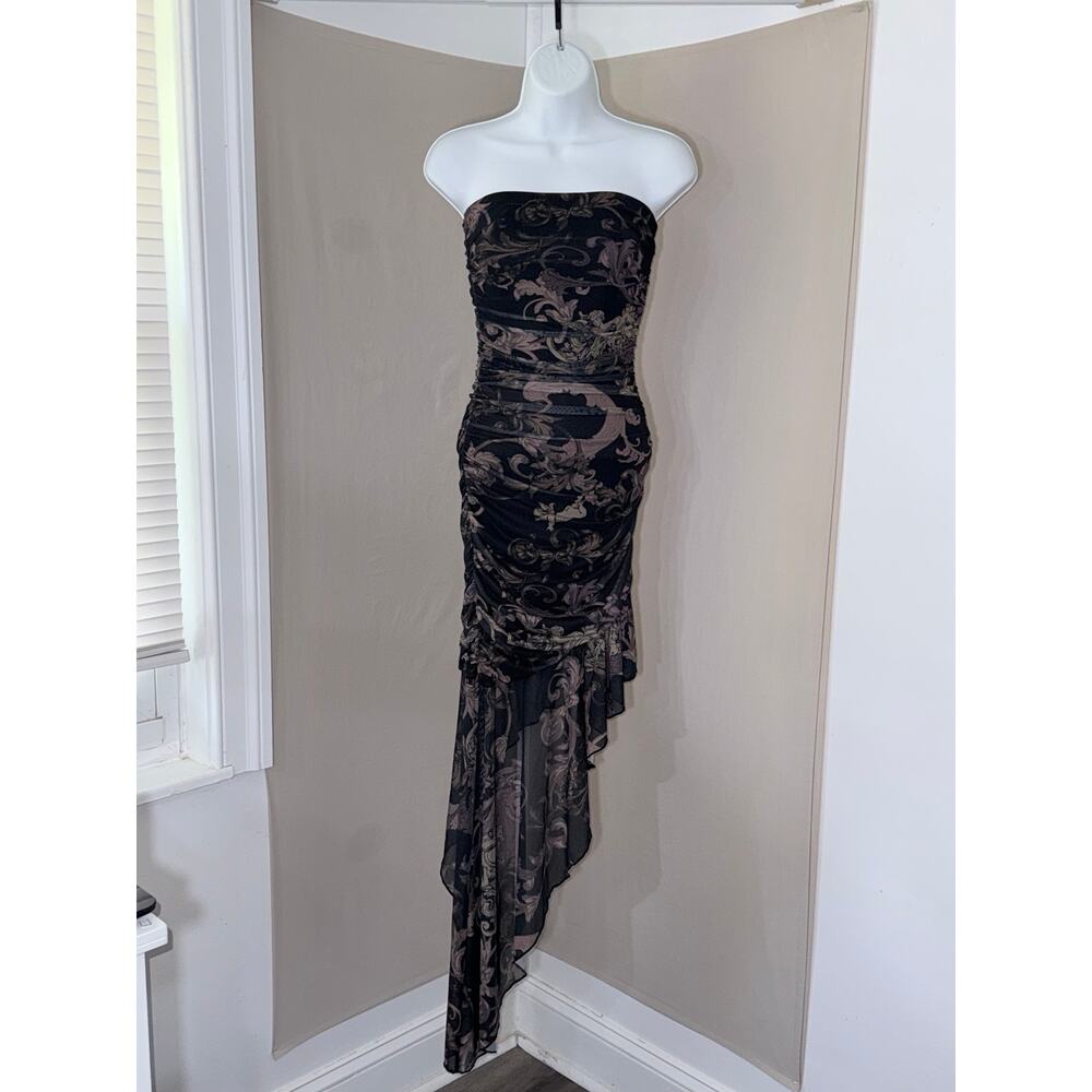 Windsor Baroque Cherub Ruched Mesh Asymmetric Dress S